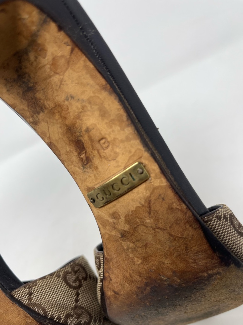 Vintage Gucci GG Monogram Canvas Knot Heel Mule Sandals Tom Ford Era size 7B - Picture 8 of 8